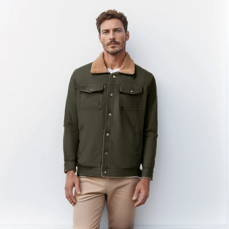 Herren Workwear-Jacke mit Teddykragen und Druckknopfleiste Drune