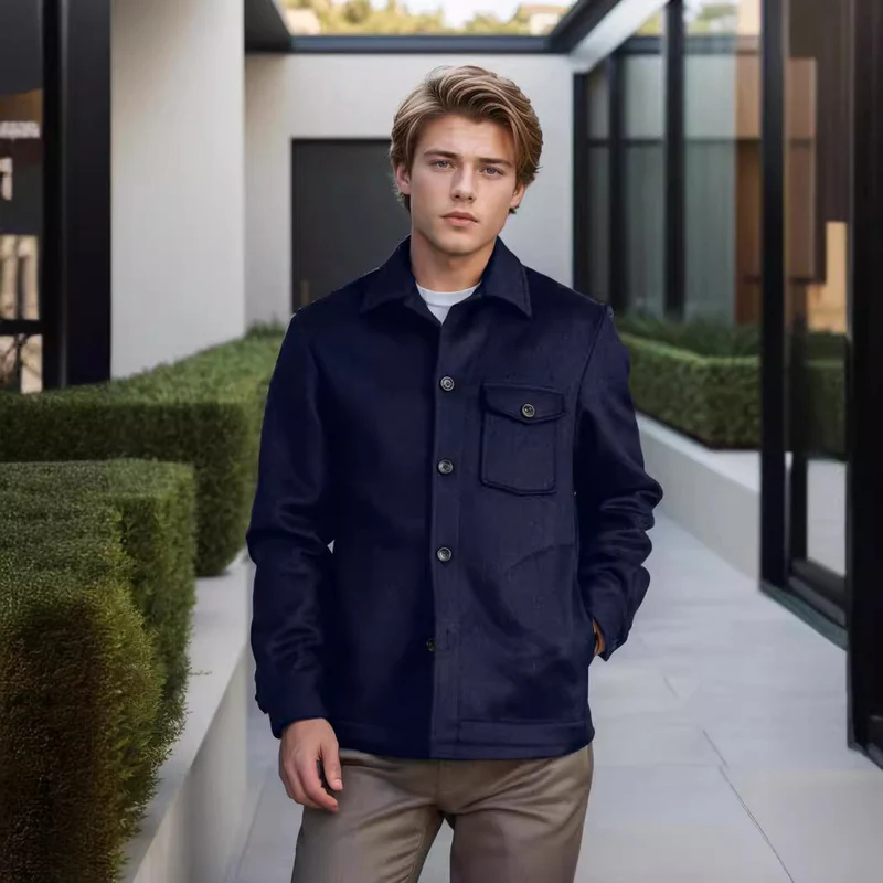 Herren Wollmix-Workerjacke mit Brusttasche und Hemdkragen Drune