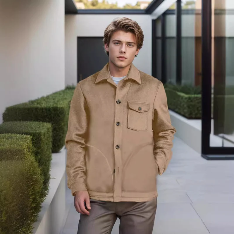 Herren Wollmix-Workerjacke mit Brusttasche und Hemdkragen Drune