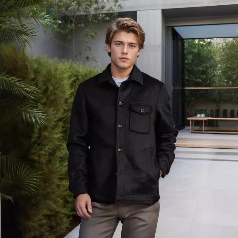 Herren Wollmix-Workerjacke mit Brusttasche und Hemdkragen Drune