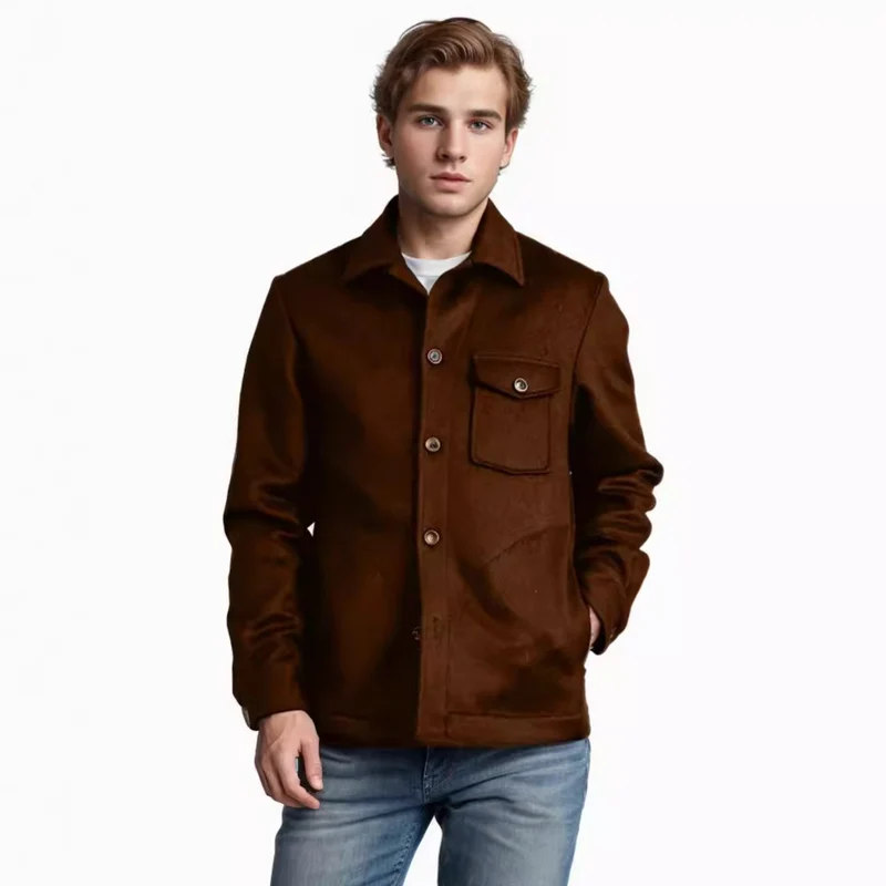 Herren Wollmix-Workerjacke mit Brusttasche und Hemdkragen Drune