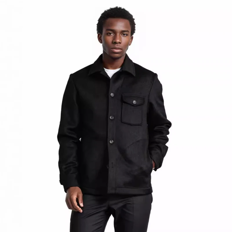 Herren Wollmix-Workerjacke mit Brusttasche und Hemdkragen Drune