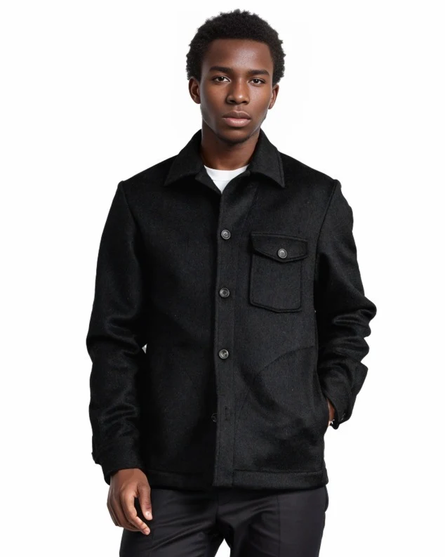 Herren Wollmix-Workerjacke mit Brusttasche und Hemdkragen Drune