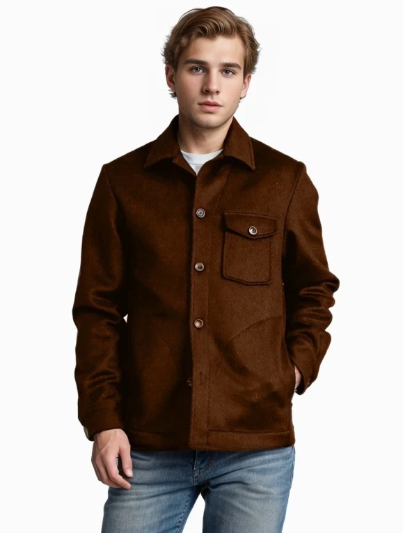 Herren Wollmix-Workerjacke mit Brusttasche und Hemdkragen Drune