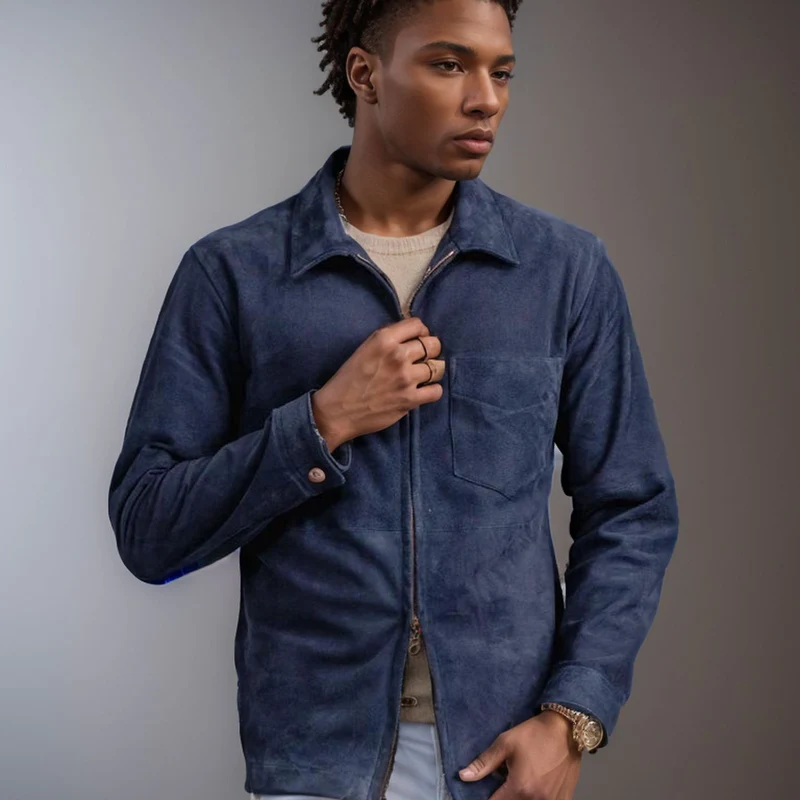 Herren Velourslederjacke mit Stehkragen und Brusttasche Drune