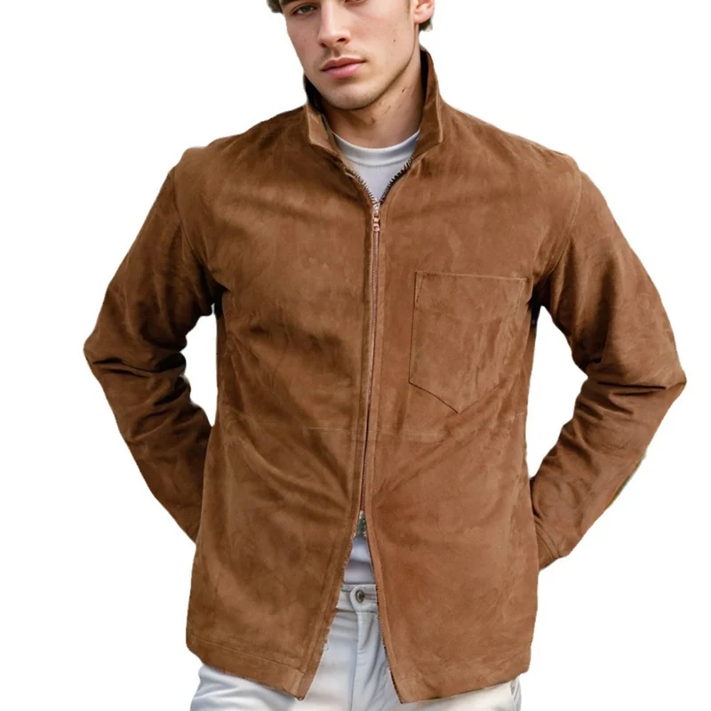 Herren Velourslederjacke mit Stehkragen und Brusttasche Drune