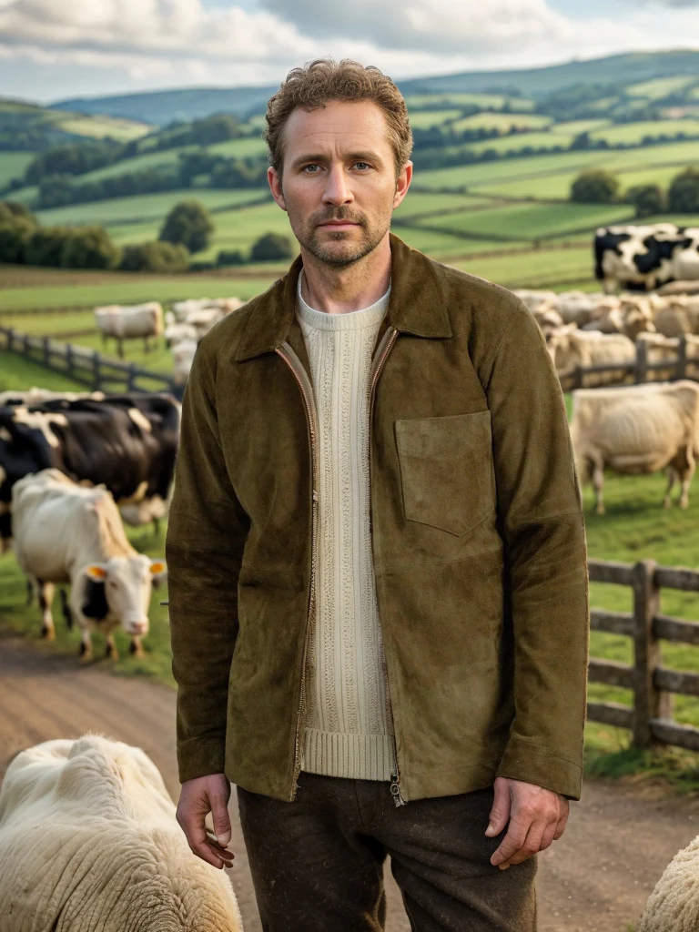 Herren Velourslederjacke mit Stehkragen und Brusttasche Drune