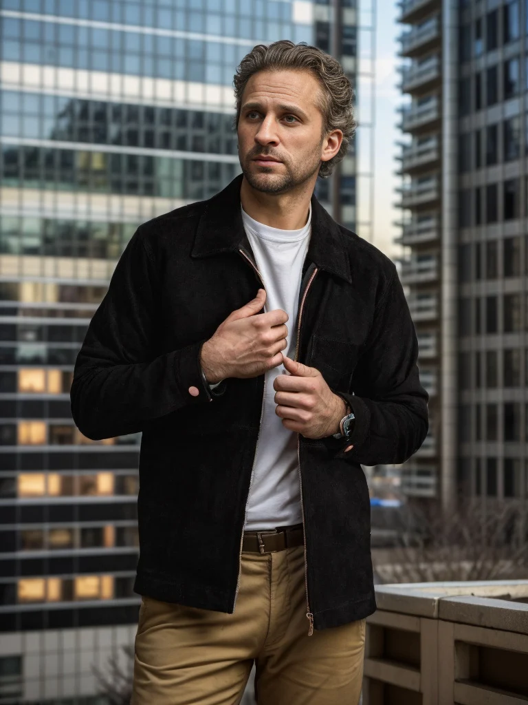 Herren Velourslederjacke mit Stehkragen und Brusttasche Drune