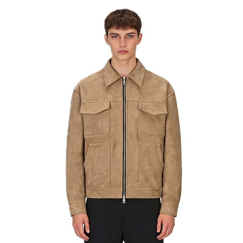 Herren Veloursleder-Overshirt mit vier Pattentaschen und Zwei-Wege-Reißverschluss Drune