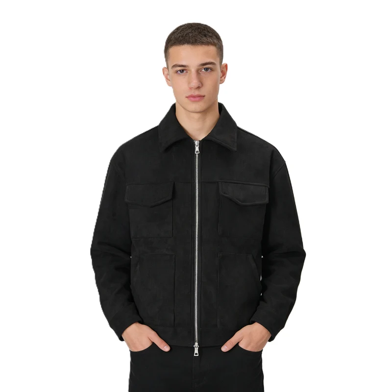 Herren Veloursleder-Overshirt mit vier Pattentaschen und Zwei-Wege-Reißverschluss Drune