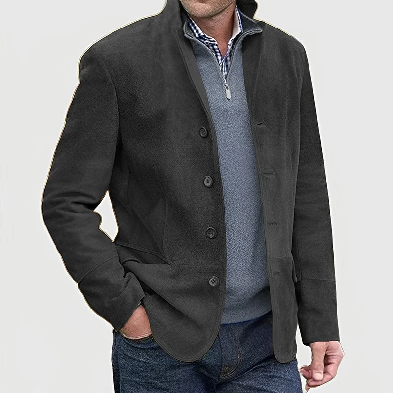 Herren Veloursleder-Blazer mit Knopfleiste und tailliertem Schnitt Drune