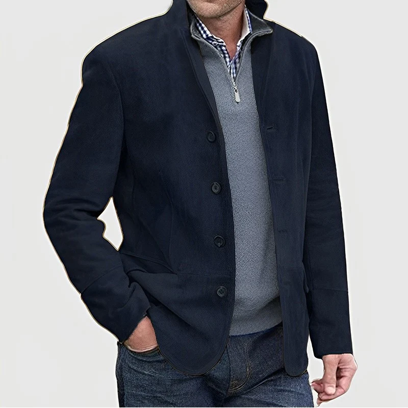 Herren Veloursleder-Blazer mit Knopfleiste und tailliertem Schnitt Drune