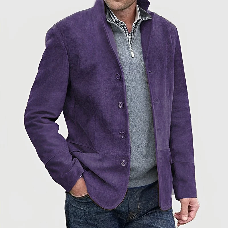 Herren Veloursleder-Blazer mit Knopfleiste und tailliertem Schnitt Drune