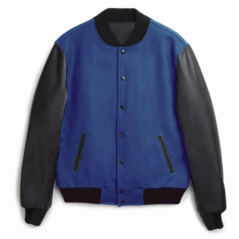 Herren Varsity‑Bomberjacke im College‑Stil mit Wollkörper und Lederärmeln Drune