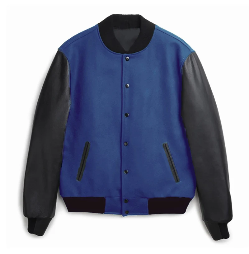 Herren Varsity‑Bomberjacke im College‑Stil mit Wollkörper und Lederärmeln Drune