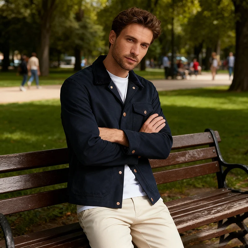 Herren Utility-Overshirt aus schwerer Canvas mit Cordkragen und Druckknopfverschluss Drune