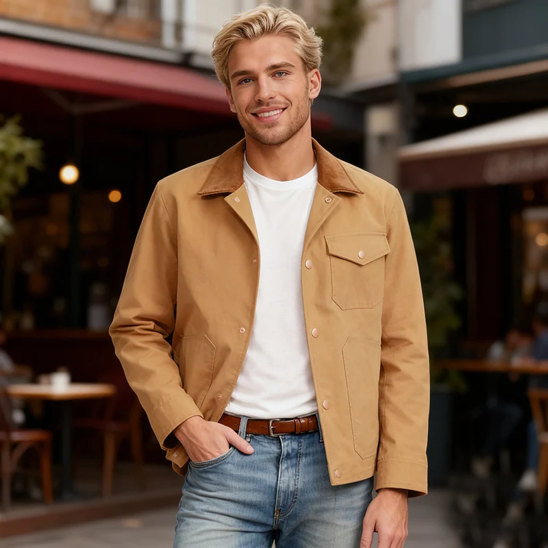 Herren Utility-Overshirt aus schwerer Canvas mit Cordkragen und Druckknopfverschluss Drune