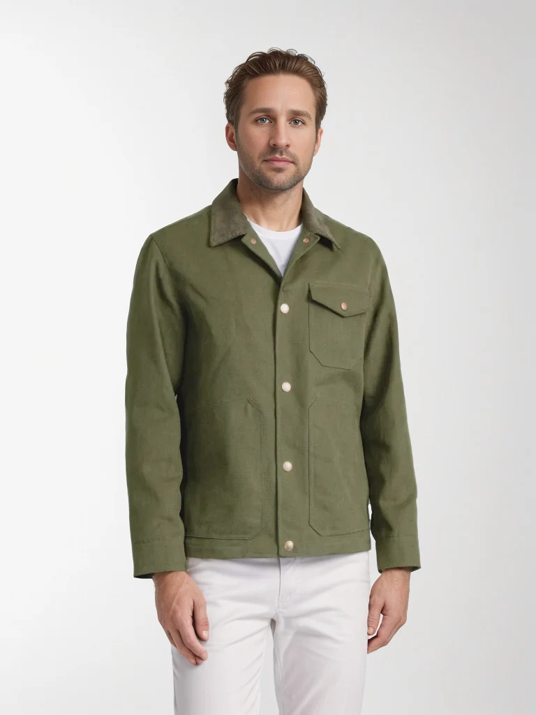 Herren Utility-Overshirt aus schwerer Canvas mit Cordkragen und Druckknopfverschluss Drune