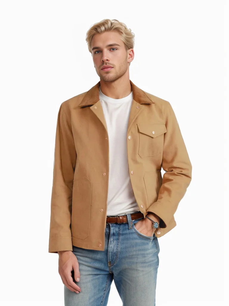 Herren Utility-Overshirt aus schwerer Canvas mit Cordkragen und Druckknopfverschluss Drune