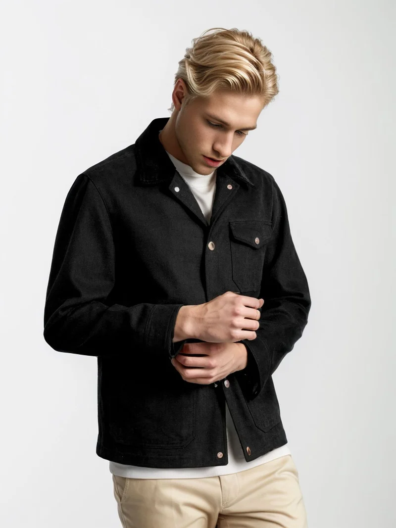 Herren Utility-Overshirt aus schwerer Canvas mit Cordkragen und Druckknopfverschluss Drune