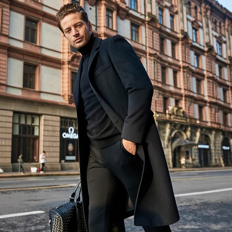 Herren Taillierter Wollmix-Mantel im klassischen Einreiher-Stil Drune