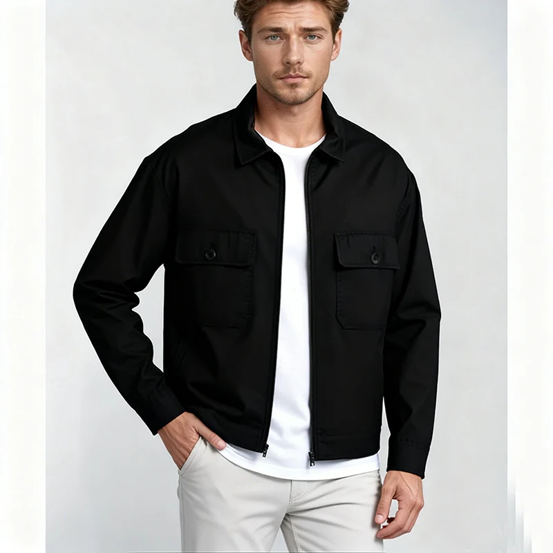 Herren Overshirt im Workwear-Stil mit durchgehendem Reißverschluss und aufgesetzten Brusttaschen Drune
