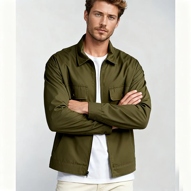 Herren Overshirt im Workwear-Stil mit durchgehendem Reißverschluss und aufgesetzten Brusttaschen Drune
