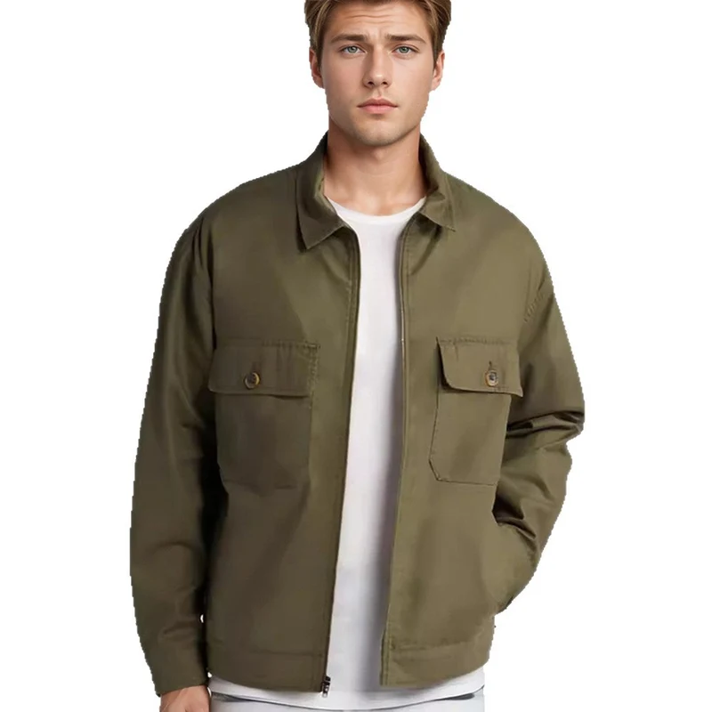 Herren Overshirt im Workwear-Stil mit durchgehendem Reißverschluss und aufgesetzten Brusttaschen Drune