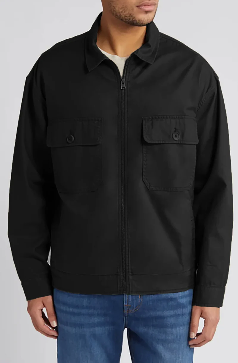 Herren Overshirt im Workwear-Stil mit durchgehendem Reißverschluss und aufgesetzten Brusttaschen Drune