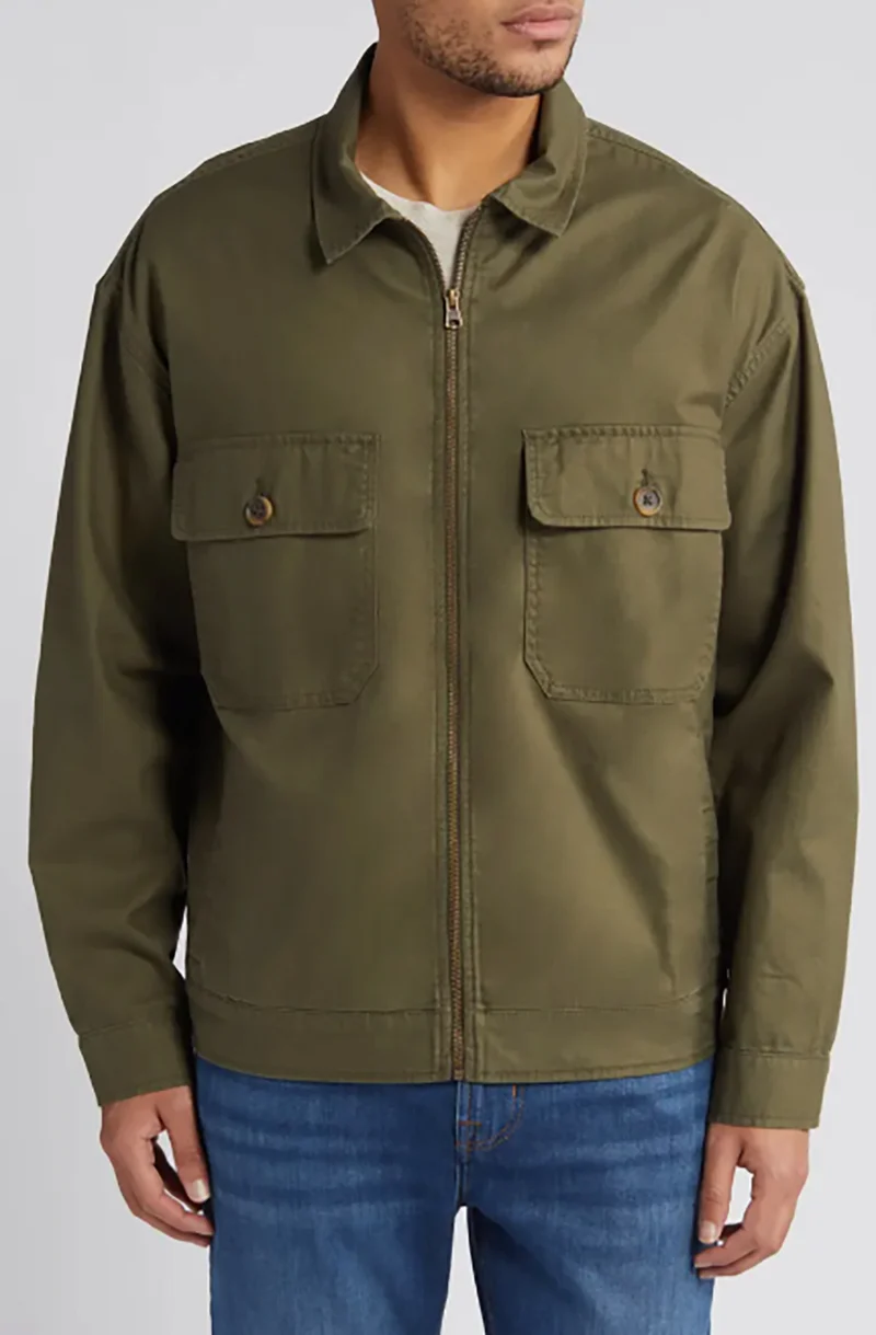 Herren Overshirt im Workwear-Stil mit durchgehendem Reißverschluss und aufgesetzten Brusttaschen Drune