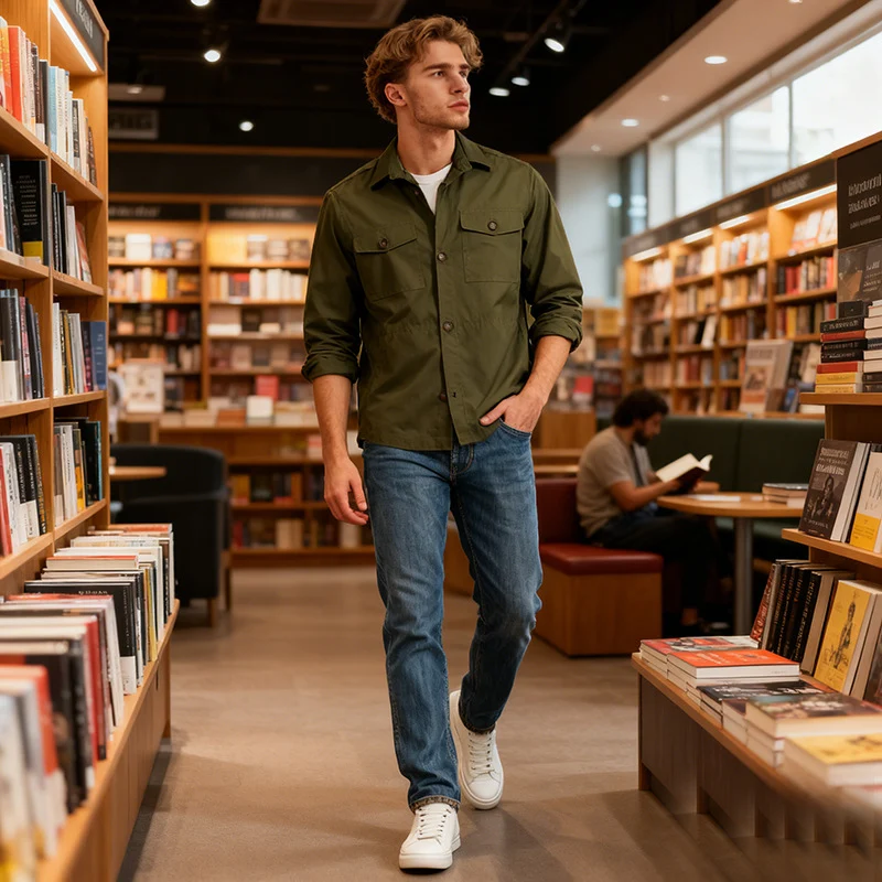 Herren Overshirt aus Baumwoll-Twill mit aufgesetzten Brusttaschen Drune