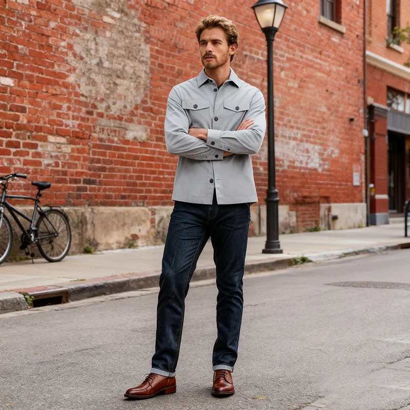 Herren Overshirt aus Baumwoll-Twill mit aufgesetzten Brusttaschen Drune