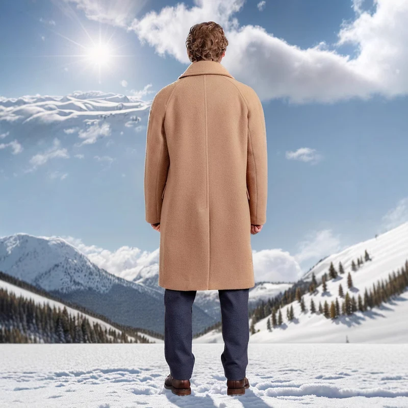 Herren Mid‑Length Teddy‑Wollmantel mit aufgesetzten Eingrifftaschen und Stehkragen Drune