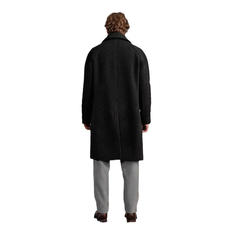 Herren Mid‑Length Teddy‑Wollmantel mit aufgesetzten Eingrifftaschen und Stehkragen Drune