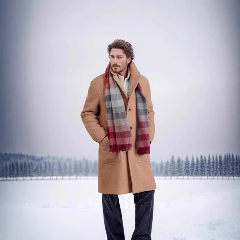 Herren Mid‑Length Teddy‑Wollmantel mit aufgesetzten Eingrifftaschen und Stehkragen Drune