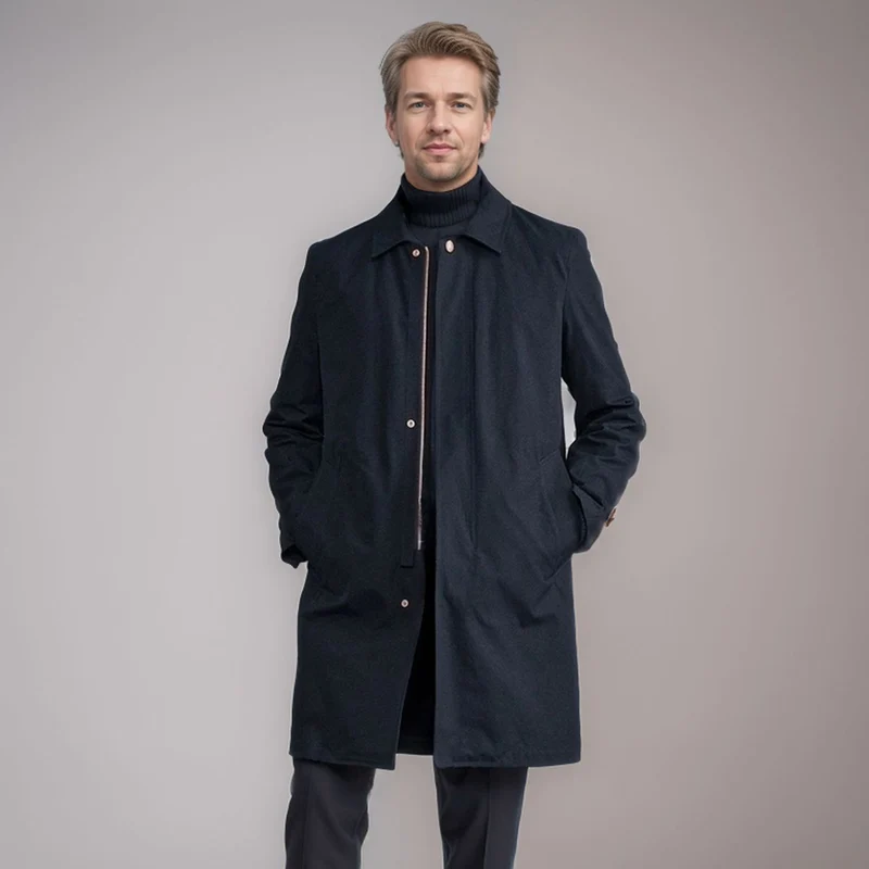 Herren Mid-Length Einreihiger Mantel mit verdeckter Knopfleiste und taillierter Silhouette Drune
