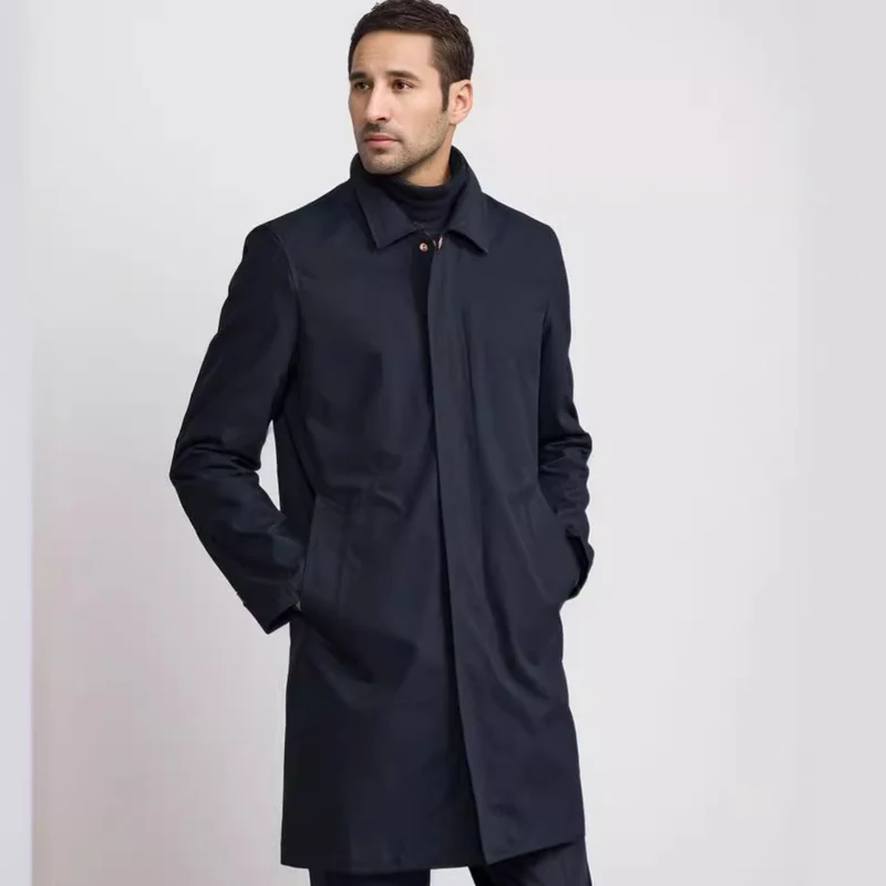 Herren Mid-Length Einreihiger Mantel mit verdeckter Knopfleiste und taillierter Silhouette Drune
