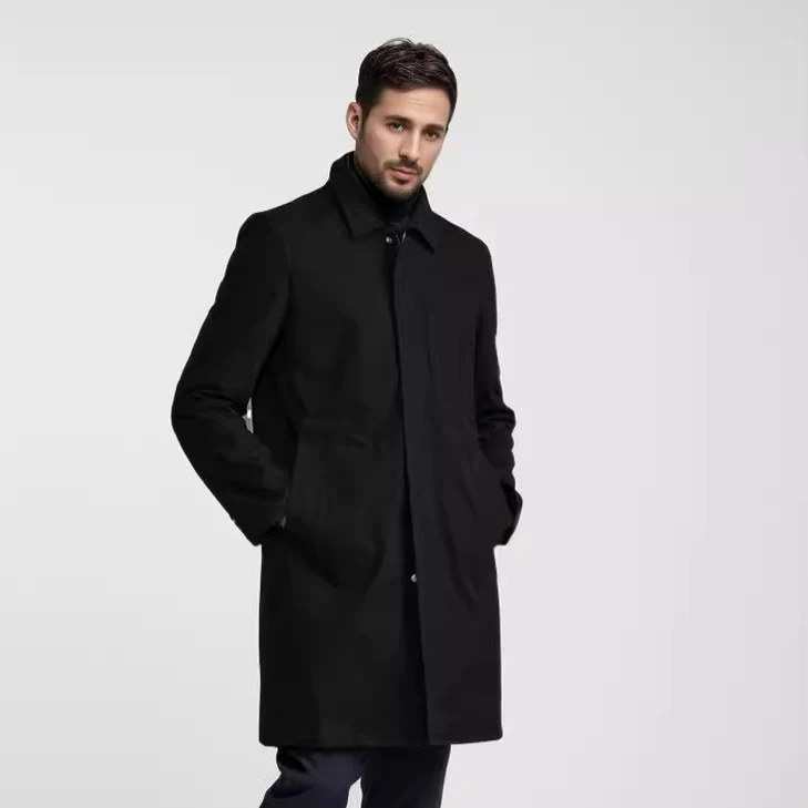 Herren Mid-Length Einreihiger Mantel mit verdeckter Knopfleiste und taillierter Silhouette Drune