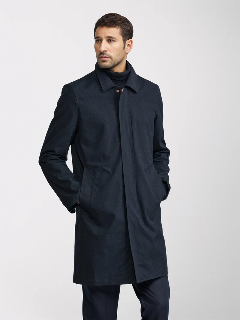 Herren Mid-Length Einreihiger Mantel mit verdeckter Knopfleiste und taillierter Silhouette Drune