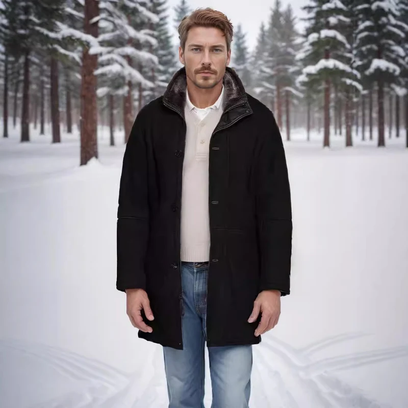 Herren Mantel im Fieldcoat‑Style mit Teddykragen und Zweiwege-Reißverschluss Drune