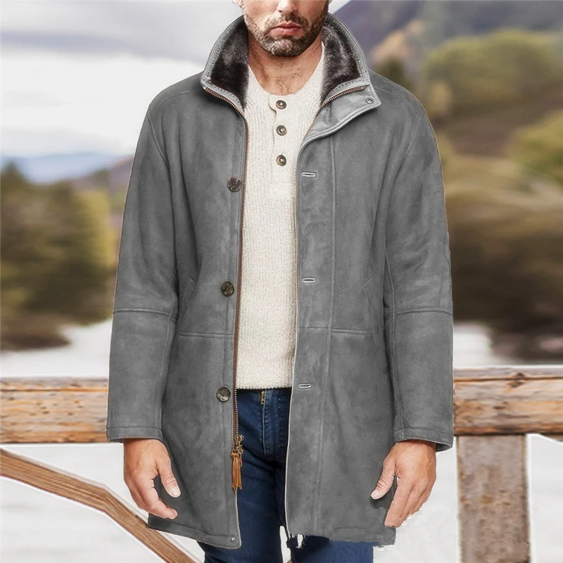 Herren Mantel im Fieldcoat‑Style mit Teddykragen und Zweiwege-Reißverschluss Drune