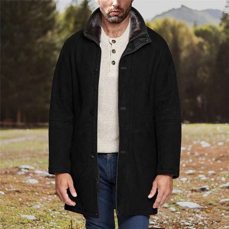 Herren Mantel im Fieldcoat‑Style mit Teddykragen und Zweiwege-Reißverschluss Drune