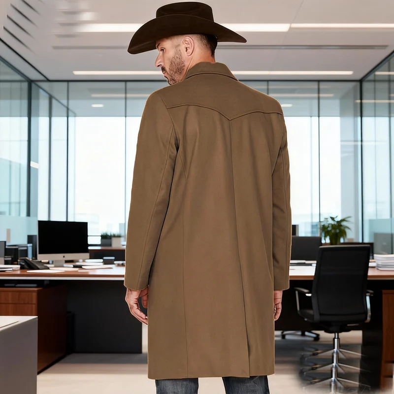 Herren Mantel aus Wollmischung im Westernstil mit Stehkragen und Pattentaschen Drune