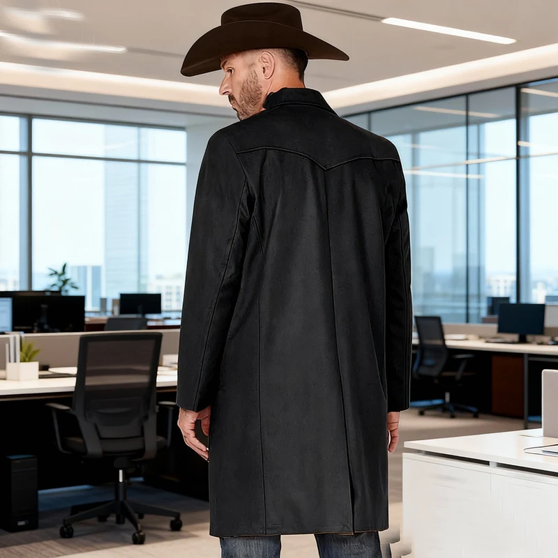 Herren Mantel aus Wollmischung im Westernstil mit Stehkragen und Pattentaschen Drune