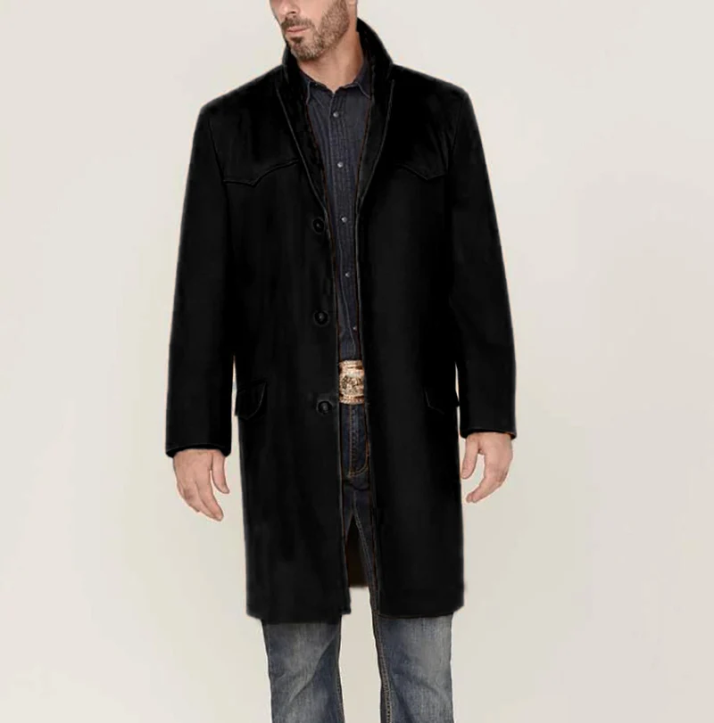 Herren Mantel aus Wollmischung im Westernstil mit Stehkragen und Pattentaschen Drune