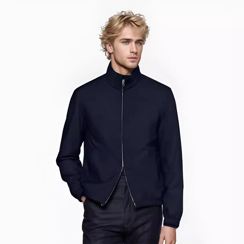 Herren Leichter Windbreaker mit Stehkragen und Zwei-Wege-Reißverschluss Drune