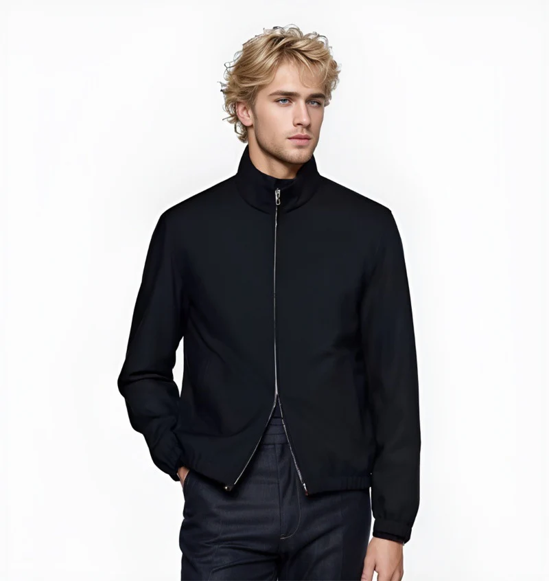 Herren Leichter Windbreaker mit Stehkragen und Zwei-Wege-Reißverschluss Drune