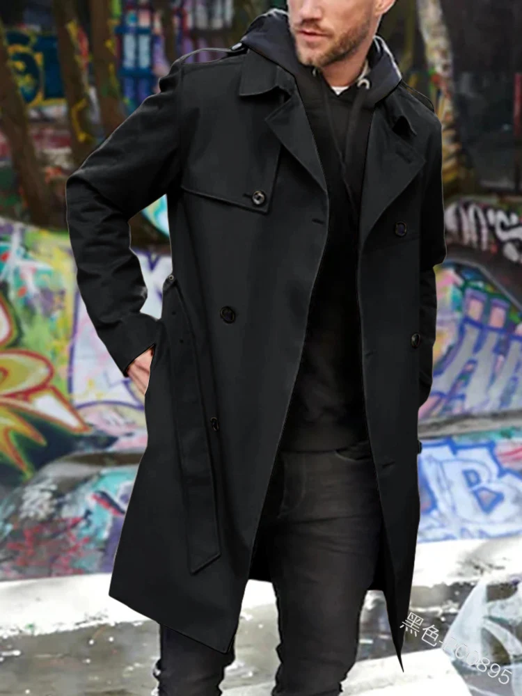 Herren Leichter Doppelreihiger Trenchcoat mit Wasserabweisender Beschichtung Drune