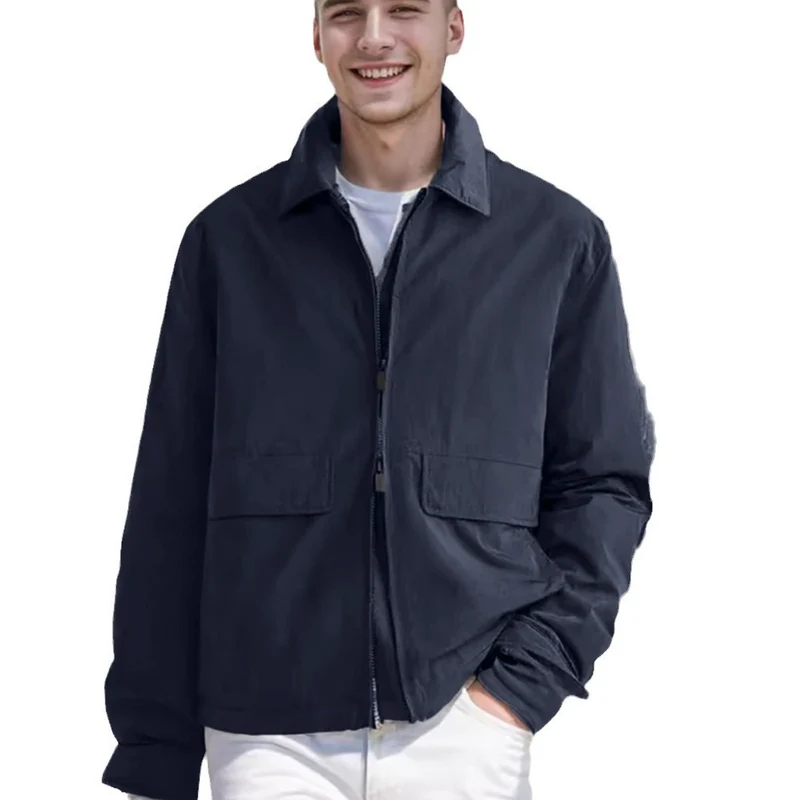 Herren Leichte Zip‑Jacke im Harrington‑Stil mit Pattentaschen Drune
