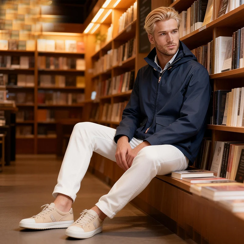 Herren Leichte Kapuzenjacke im urbanen Minimalstil mit Zwei-Wege-Reißverschluss und Pattentaschen Drune